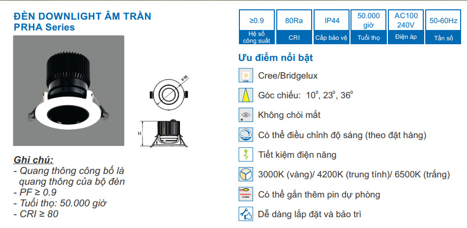 Đèn Âm Trần Paragon 3W PRHA90L3