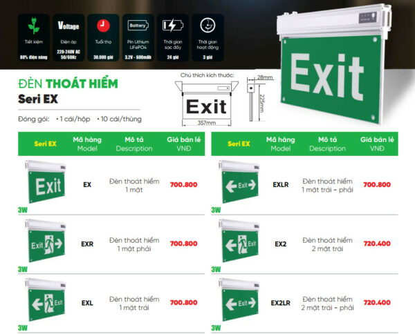 Đèn Exit MPE 3W 1 Mặt EX