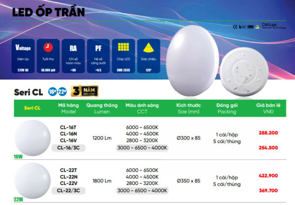 Đèn Led Ốp Trần Tròn MPE 16W CL-16T